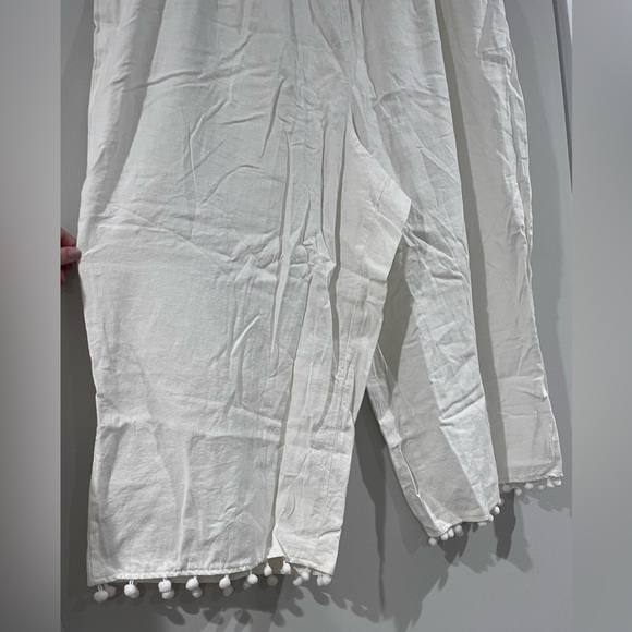 NWT Cato Plus Size White Wide Leg Linen Pants Pom Pom Hem, 22W/24W Swim/Beach - Picture 4 of 8